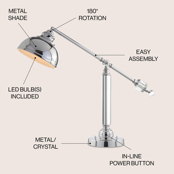 Giselle 22" Metal and Crystal LED Task Lamp - JONATHAN Y